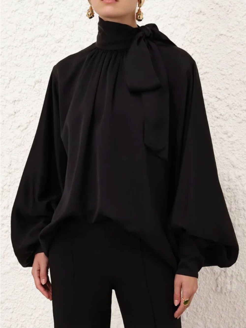 Zimmermann Black High-Neck Bow-Tie Blouse